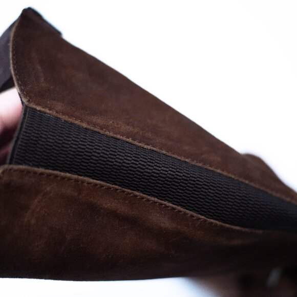 BORN Brown Suede Tall Leather Boots 9.5M Block Heels Buckle Side Zip Distressed - Picture 9 of 12